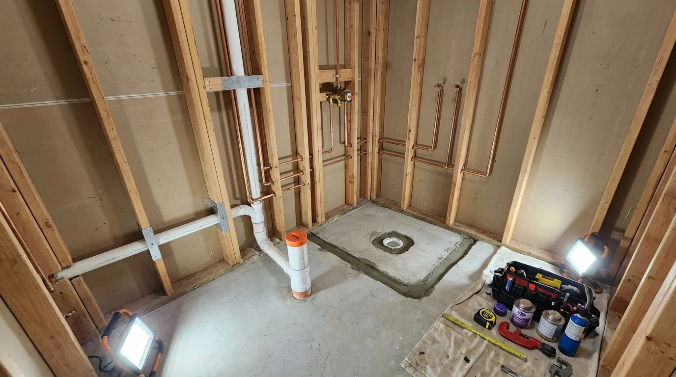 Bathroom rough-in plumbing during remodel by Johns Plumbing LLC in Palmdale